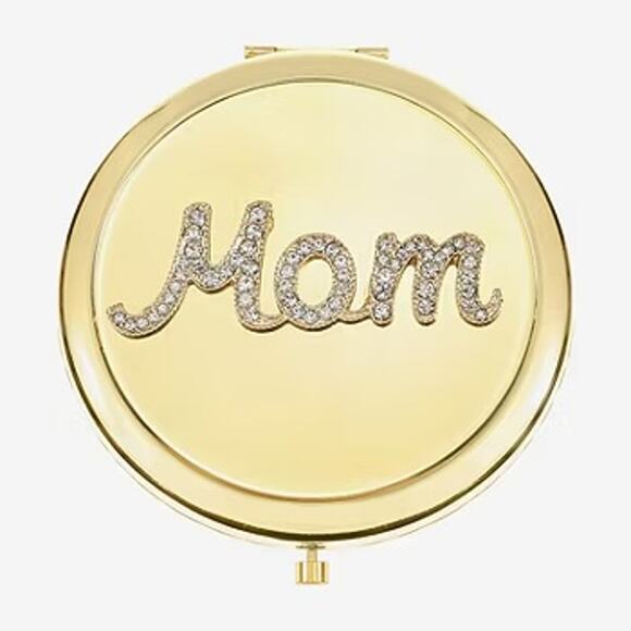 MONET Compact Mirror Mom Rhinestone Gold Tone New in Box - Picture 3 of 6